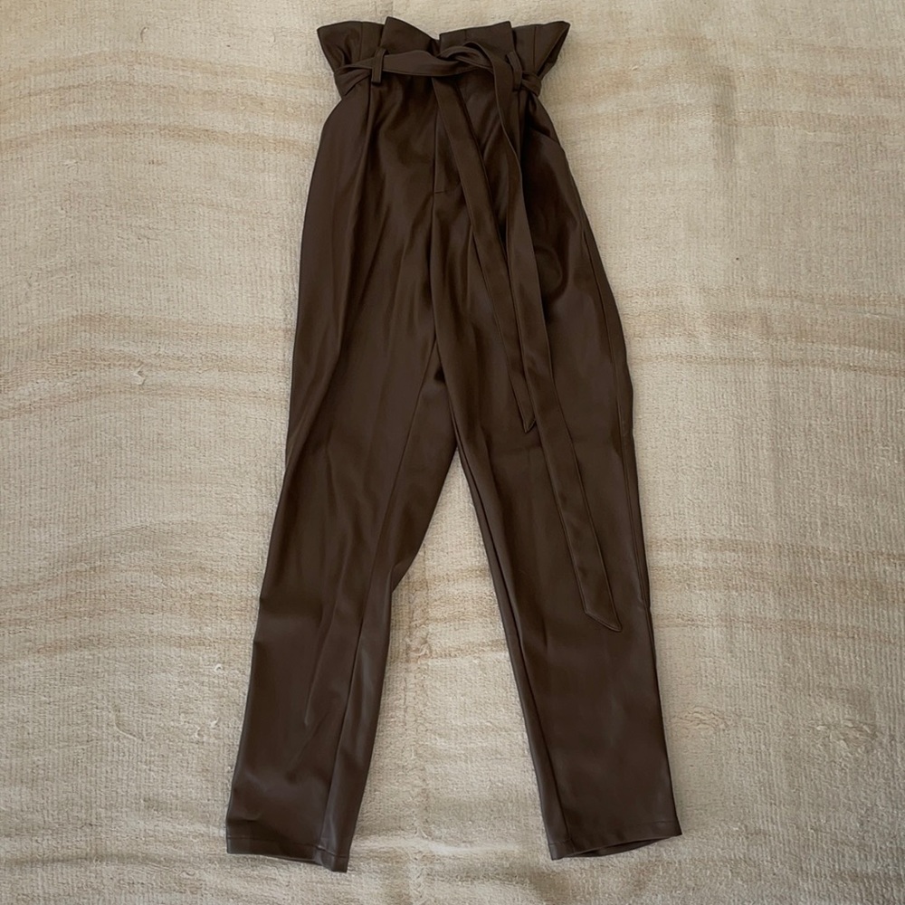LUCY PARIS chocolate pleather paperbag trouser